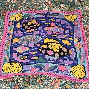 Colorful Ken Done School of Fish Print Scarf
